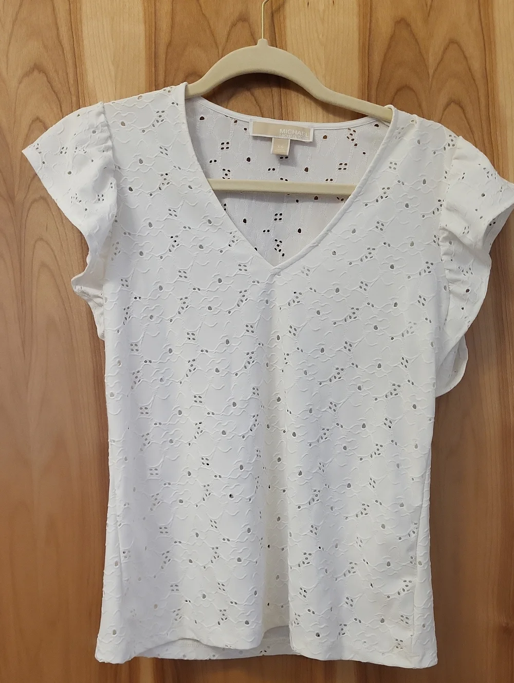 Michael Kors White Eyelet V-Neck Flutter Sleeve Blouse